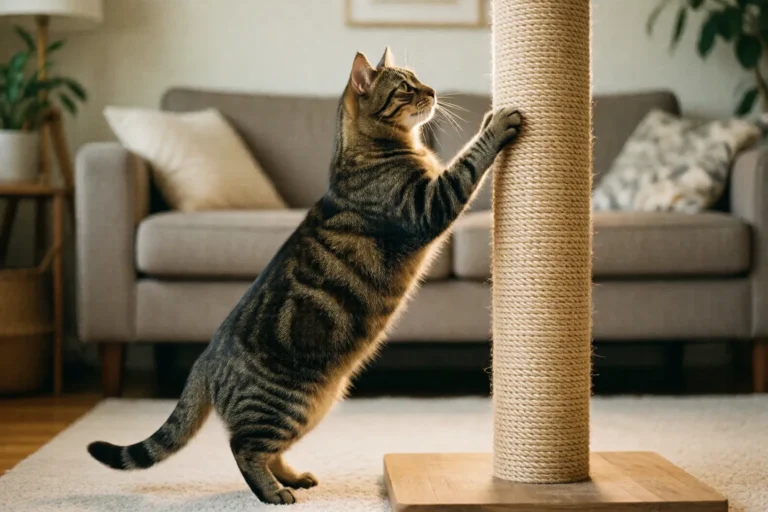 Cat scratching a sisal scratching post