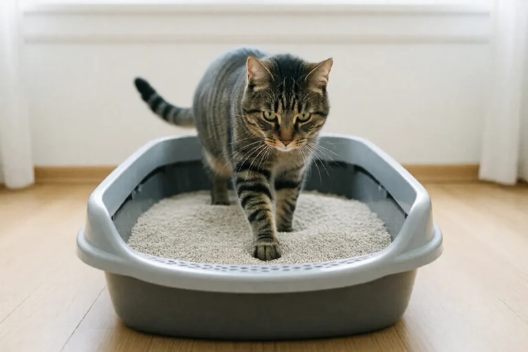 Cat stepping into a litter box