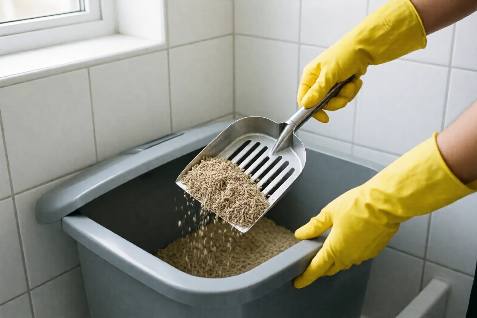 Scooping a cat litter box