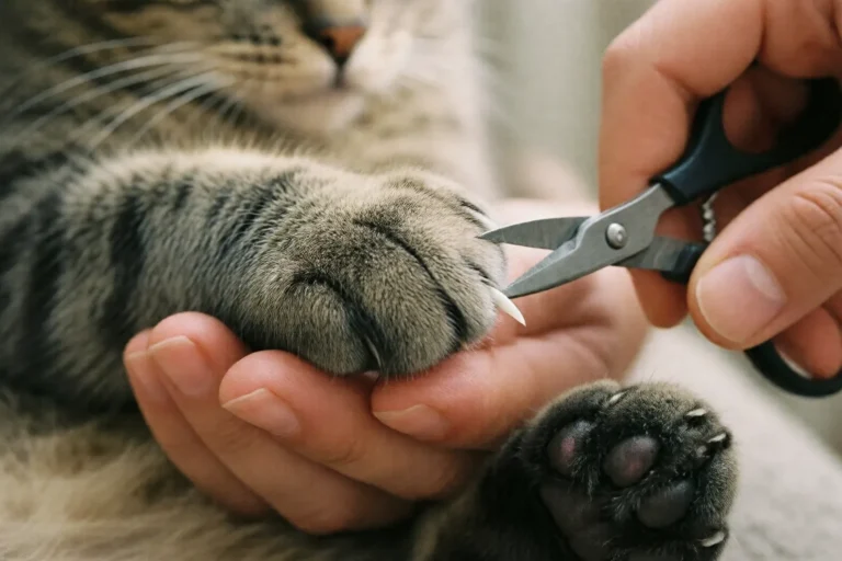 Trimming a cat's nails with clippers